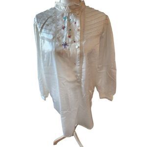 Vintage 80s Jodie Arden Long Sleeve Lace Pleated Nightgown L White Satin